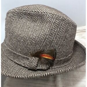 Bailey VTG Fedora Hat Size 7 3/8 (59cm) Herringbone Tweed 100% Wool Made in USA